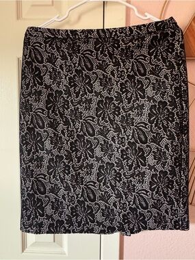 dressbarn Black and White Lace-Overlay Skirt